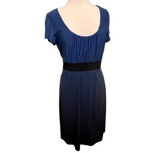A.P.N.Y. Womens Size L Scoop Neck High Waisted Blue Ombre Dress Peasant Office